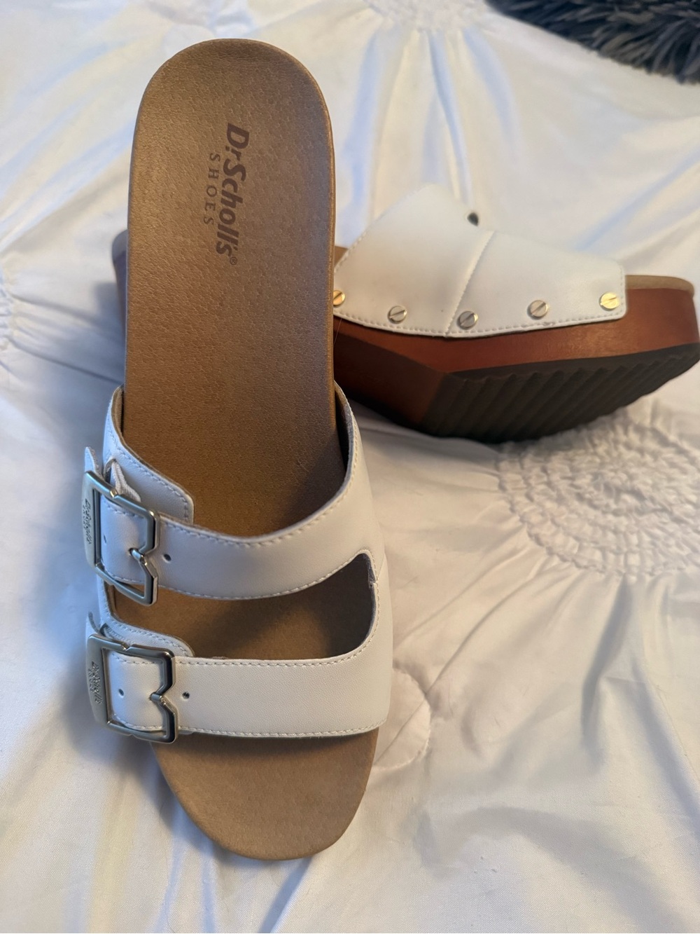 Dr. Scholl's White Double Strap Platform Slide Sandals